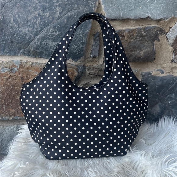Kate Spade Polka Dot Bow Tote Black White Nylon Shoulder Bag - Picture 3 of 7